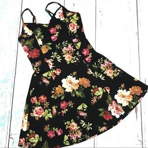 Black Floral Skater Dress